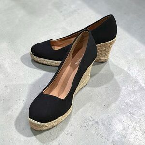 J. Crew Seville Espadrille Wedges in Black Canvas Size 8